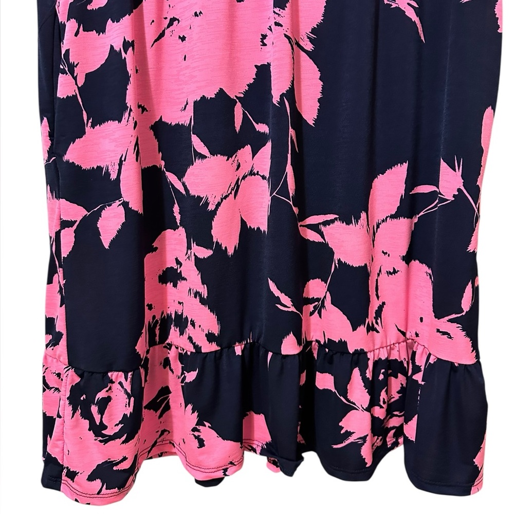 HEMISH U.S.A navy blue & pink v-neck short sleeve ruffle hem loose fit dress M - Picture 4 of 5